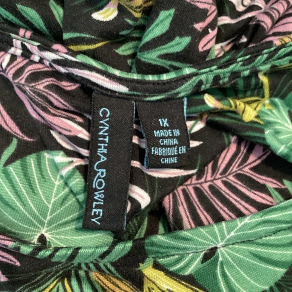 Cynthia Rowley Tropical Print Tank Dress 1X Green Purple Leaves - Picture 6 of 7